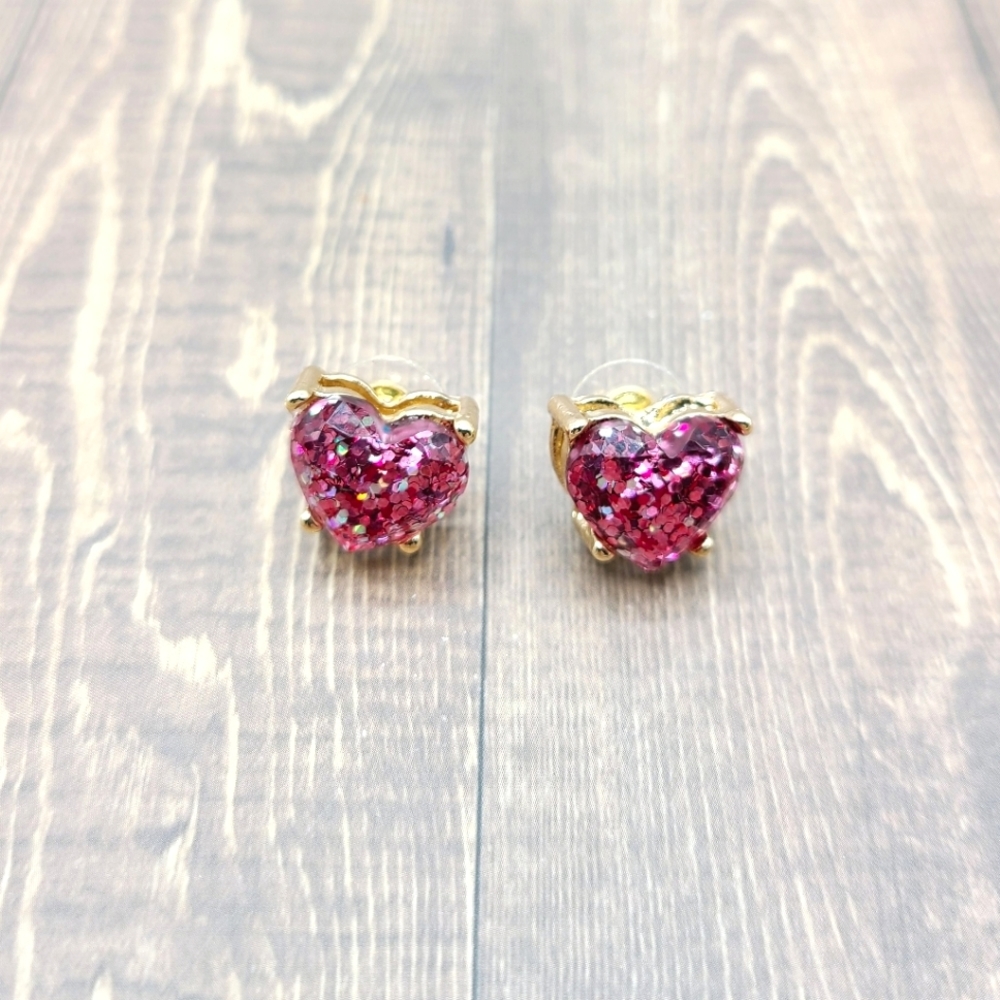 Glitter Heart Stud Earrings - Picture 1 of 4